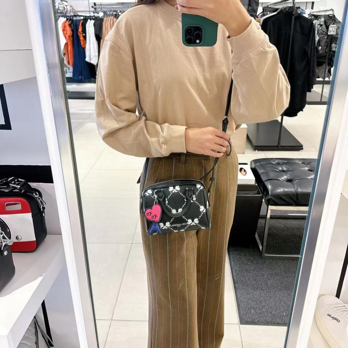 Karl Lagerfeld Paris LH2E45BU Adele Mini Satchel Crossbody In BLACK/WHITE Karl Lagerfeld Paris LH2E45BU Adele Mini Satchel Crossbody In BLACK/WHITE